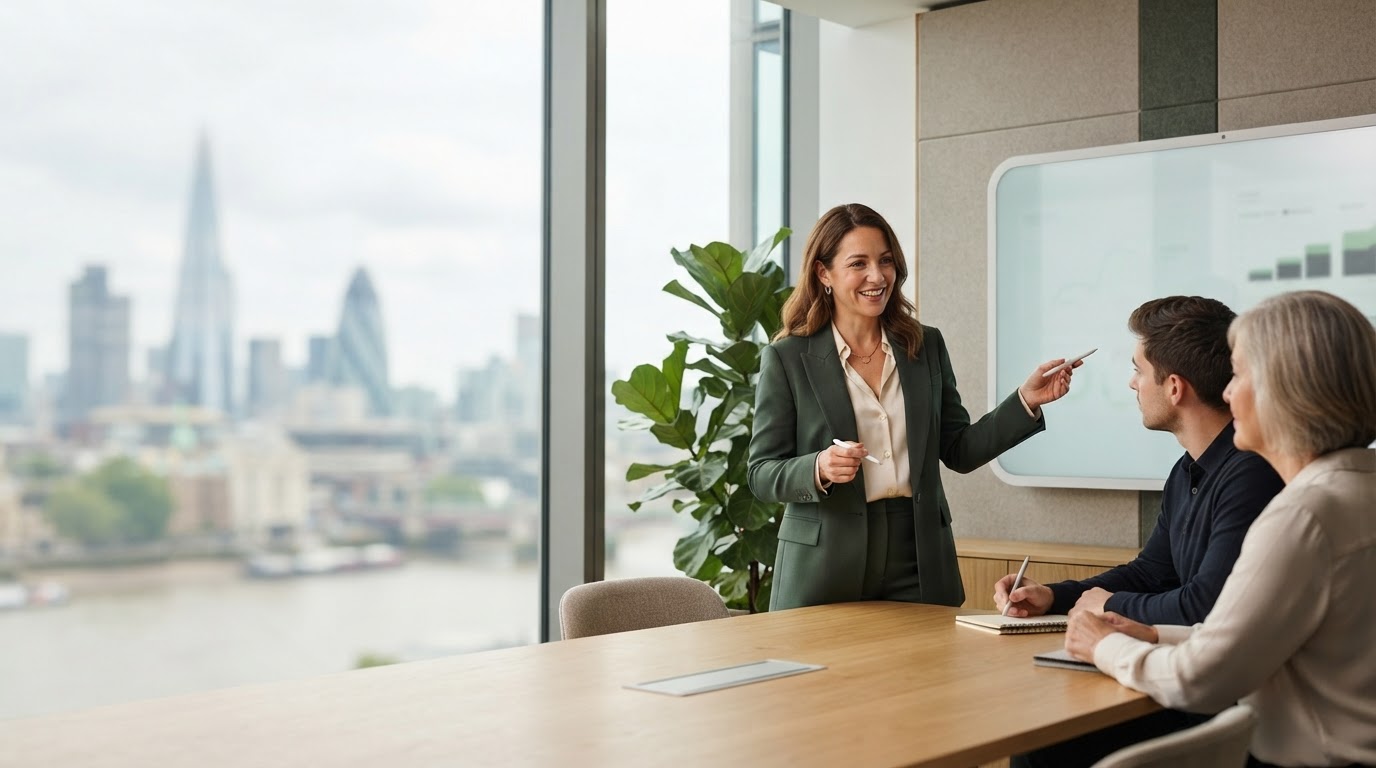 Nuvaila platform shown through a focused UK professional reviewing investment data in a home office